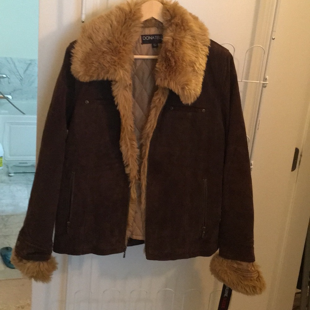 Suede jacket with faux fur details